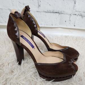 Ralph Lauren purple label 5" heels Sz 9 brown platform suede shoes